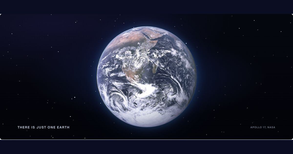 Earth photographed from Apollo 17, on the cover of the Overview Effect essay